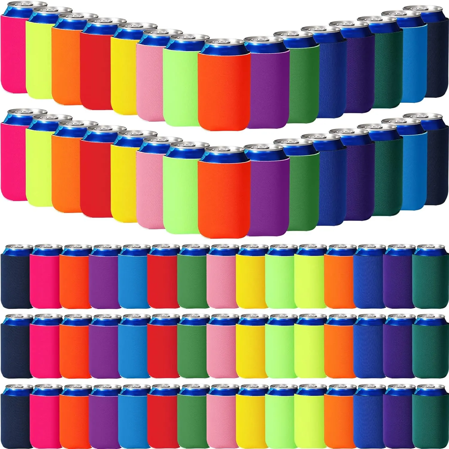 100 Pack Blank Beer Can Cooler Sleeves Soft Insulated Reusable Drink Cooler Bulk Collapsible Sublimation Can Cooler Sleeves for Wedding Party Supplies (Vivid Colors, Simple Style)