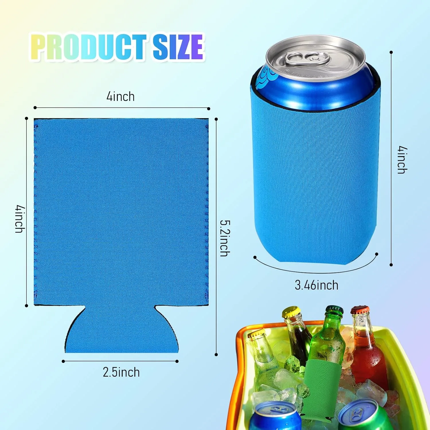 100 Pack Blank Beer Can Cooler Sleeves Soft Insulated Reusable Drink Cooler Bulk Collapsible Sublimation Can Cooler Sleeves for Wedding Party Supplies (Vivid Colors, Simple Style)