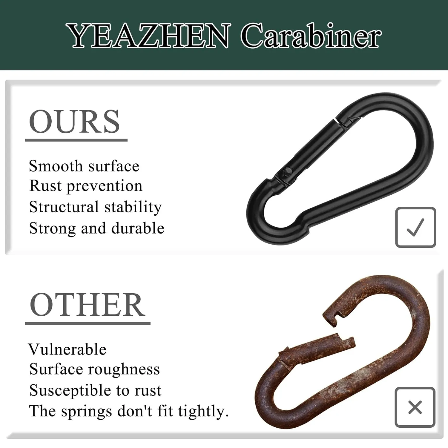 100Pcs Blcak M6 Spring Snap Hooks Carabiner, 2-3/8" Carabiner Clip, Heavy Duty Small Carabiner, 260LBS Holding Capacity Carbon Steel Snap Clip Hook for Swing Hammock Gym Outdoor Hiking Camping