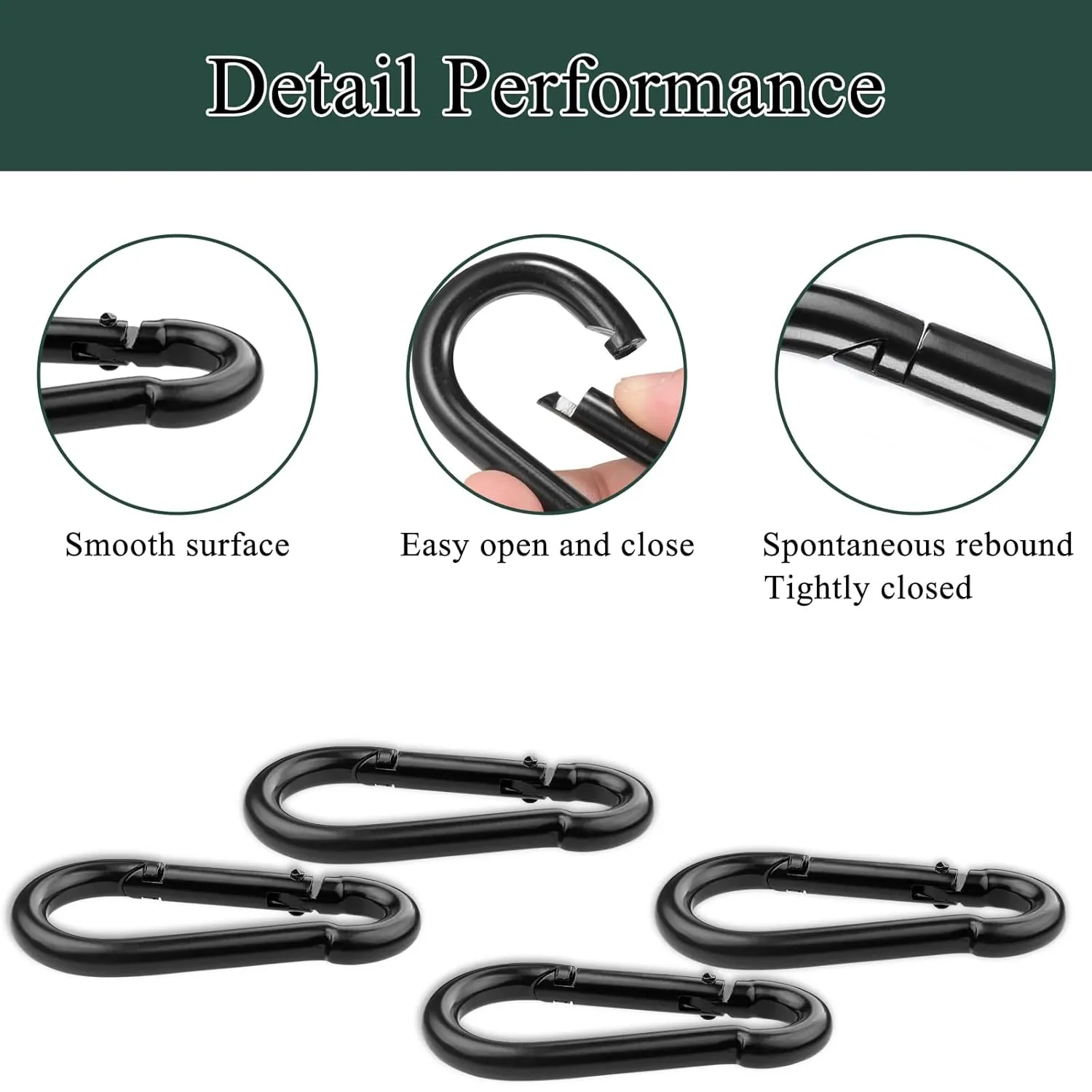 100Pcs Blcak M6 Spring Snap Hooks Carabiner, 2-3/8" Carabiner Clip, Heavy Duty Small Carabiner, 260LBS Holding Capacity Carbon Steel Snap Clip Hook for Swing Hammock Gym Outdoor Hiking Camping