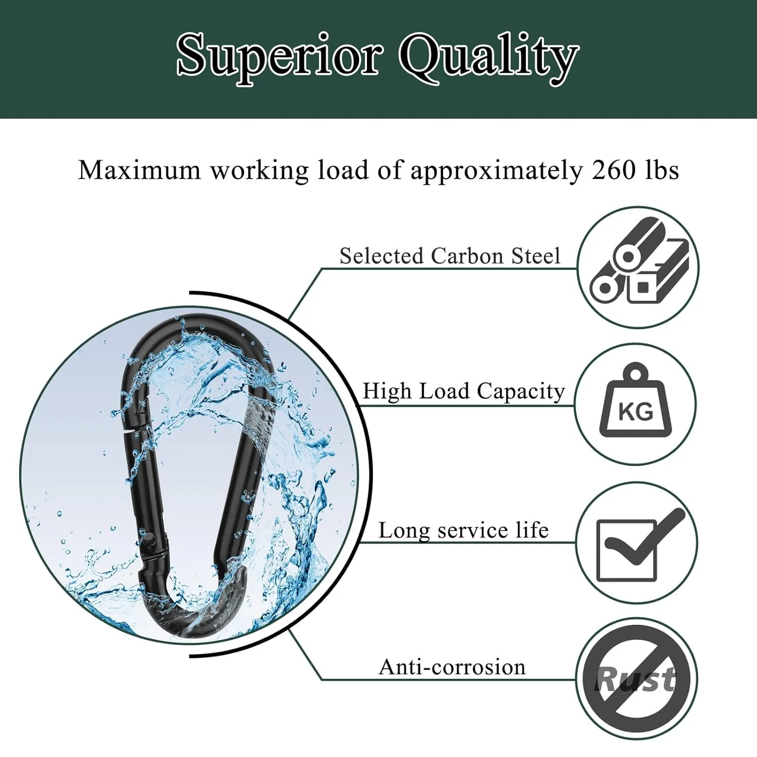 100Pcs Blcak M6 Spring Snap Hooks Carabiner, 2-3/8" Carabiner Clip, Heavy Duty Small Carabiner, 260LBS Holding Capacity Carbon Steel Snap Clip Hook for Swing Hammock Gym Outdoor Hiking Camping