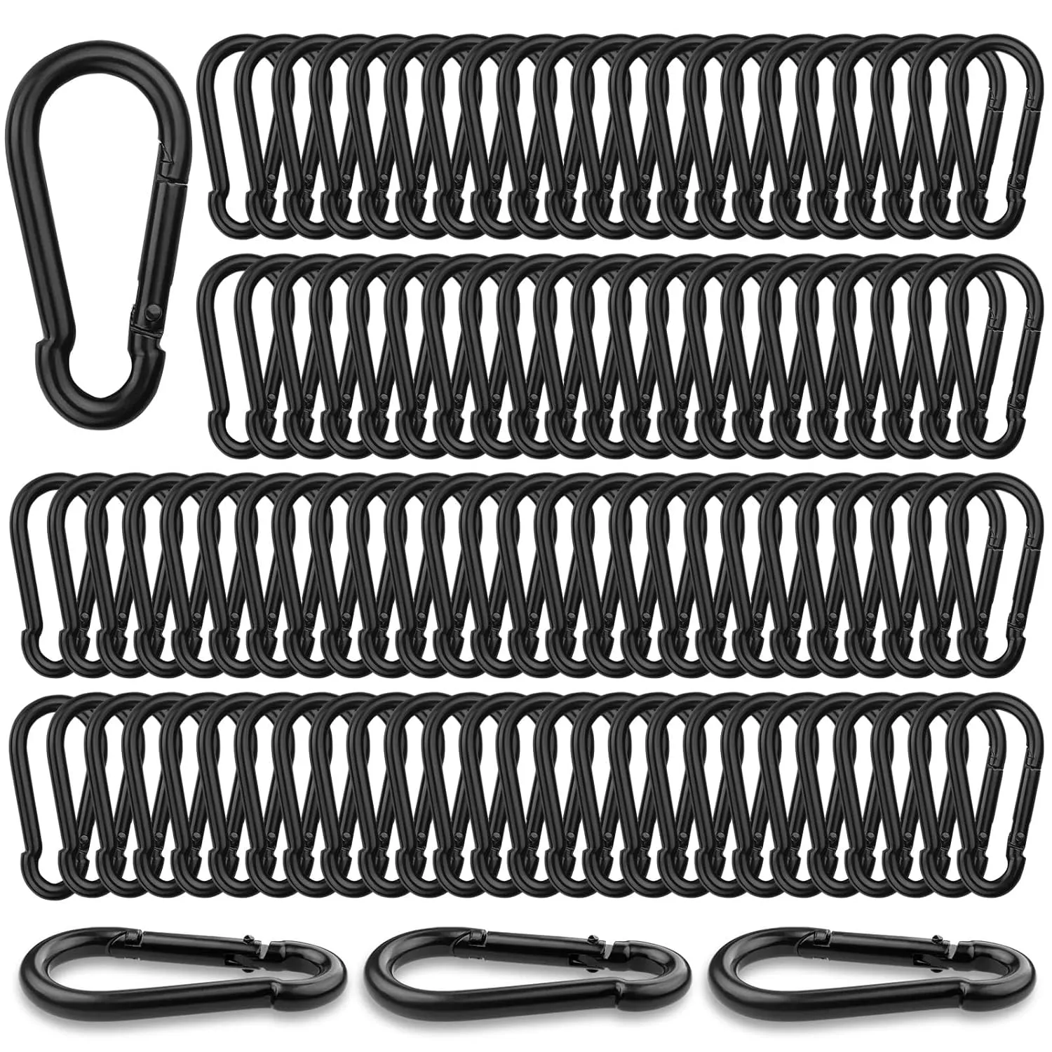 100Pcs Blcak M6 Spring Snap Hooks Carabiner, 2-3/8" Carabiner Clip, Heavy Duty Small Carabiner, 260LBS Holding Capacity Carbon Steel Snap Clip Hook for Swing Hammock Gym Outdoor Hiking Camping