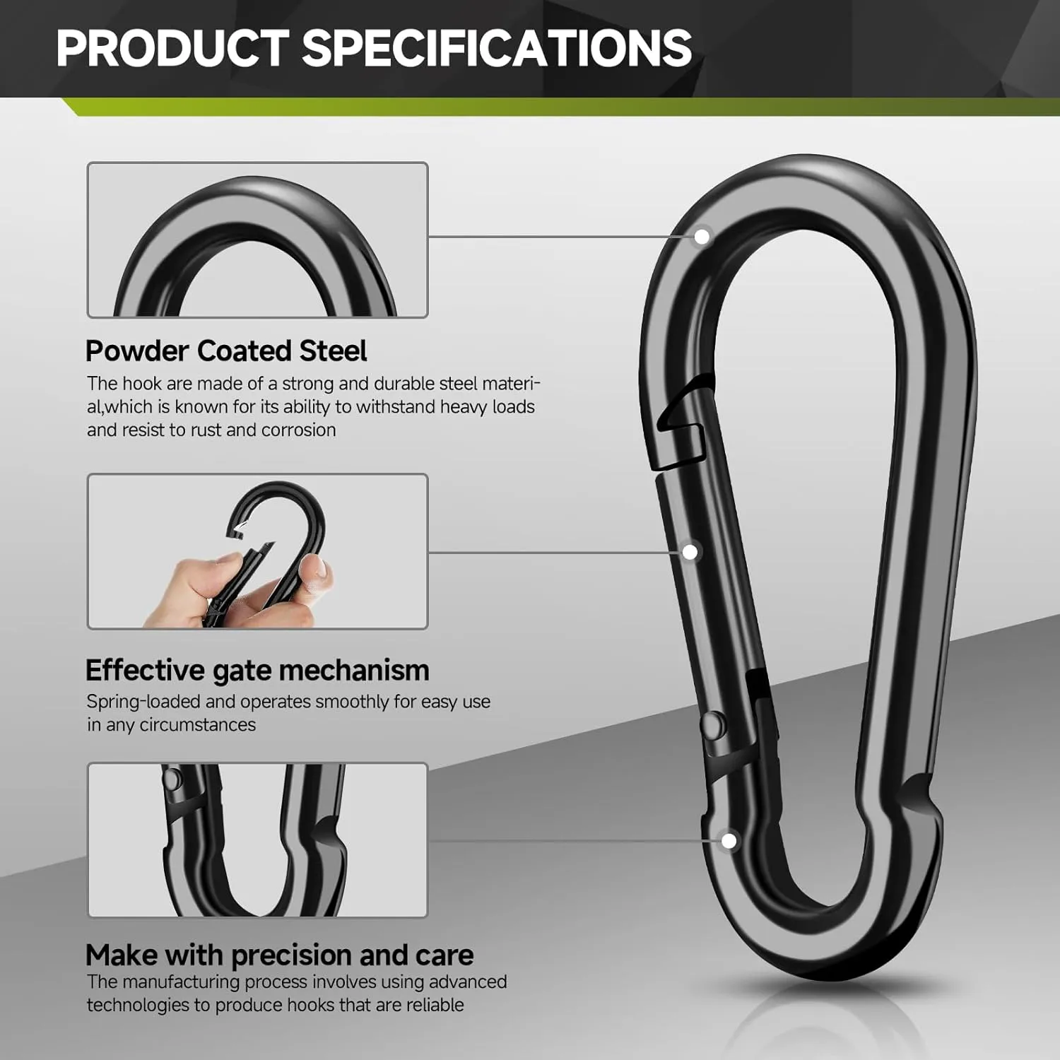10Pcs Spring Snap Hooks, 3.16” Carabiner Clip, 500lbs Heavy Duty Rope Connector, Large Carabiners for Indoor & Outdoor, Hammock, Swing, Camping, Fishing, Hiking