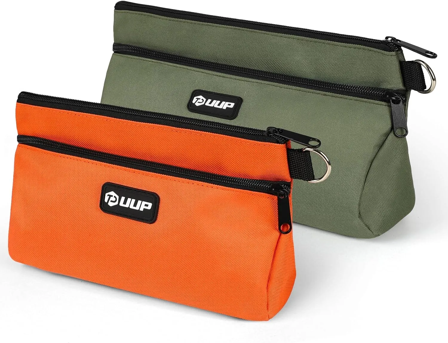 12” 10” Tool Pouch, UUP 2 Pack Small Tool Bag Zipper Pouch Bag, Two Compartments Tool Storage Organizer, Utility Carrying Handle Organization ToolBag, Dad Men Electrician Mechanic Gift -Green/Orange