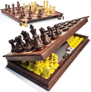 12.5" Magnetic 3-in-1 Large Travel Chess Checkers Backgammon Set - Foldable and Portable Board Game with Premium Chess Pieces for Adults and Kids