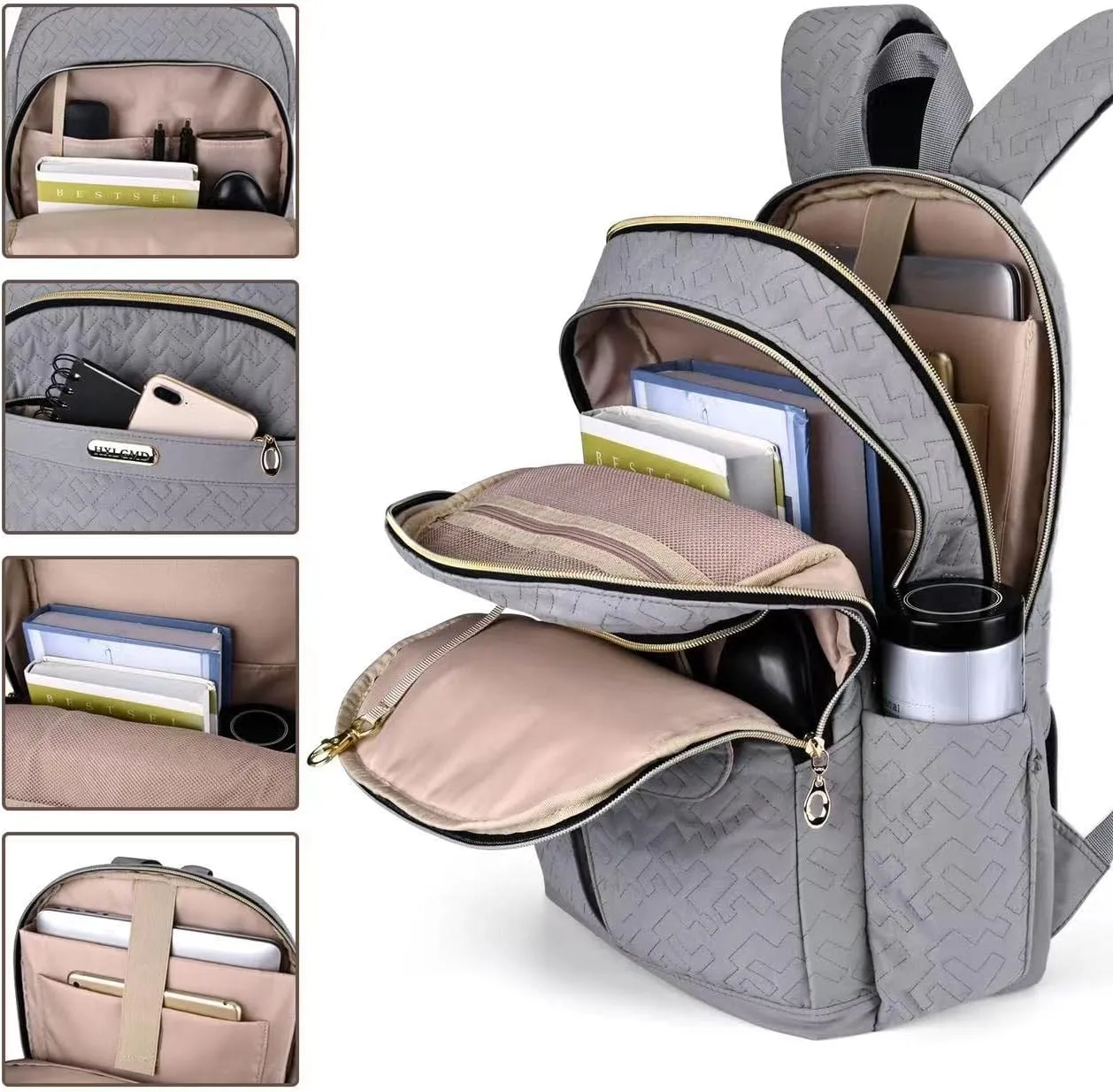 15.6 Inch Laptop Backpack for Women, Quilted Teacher Nurse Backpack College Casual Daypack for Work Travel Office