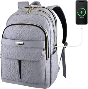 15.6 Inch Laptop Backpack for Women, Quilted Teacher Nurse Backpack College Casual Daypack for Work Travel Office