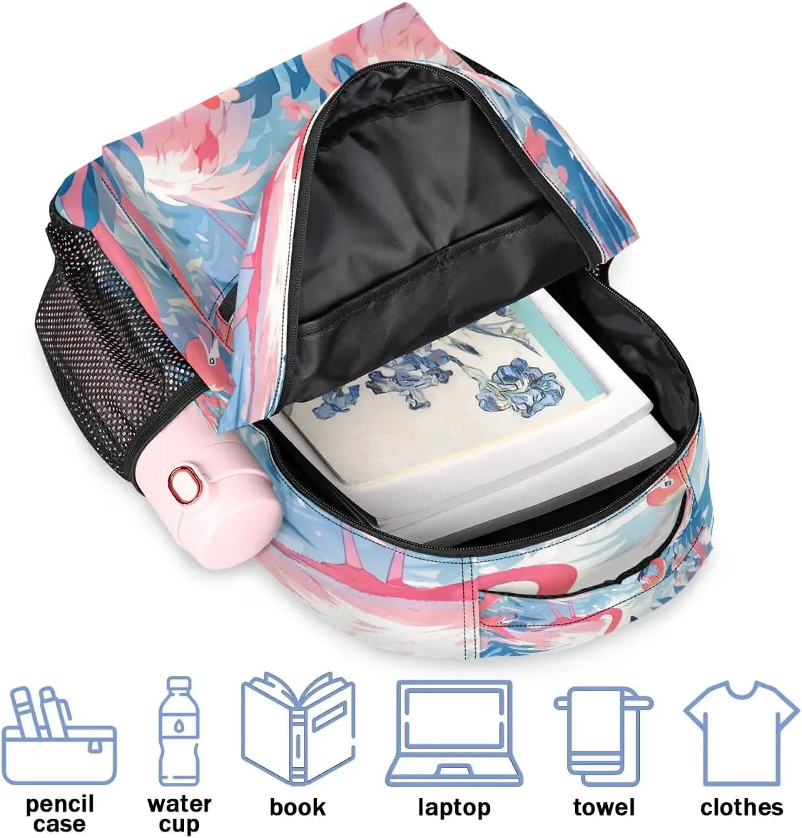 16 Inch Backpack Animal Flamingo Leaf Waterproof Lightweight Travel Back Pack Adjustable Casual Rucksack For Men Women Daypack Fits Travel Outdoor Sport Work Hiking Gym Gifts