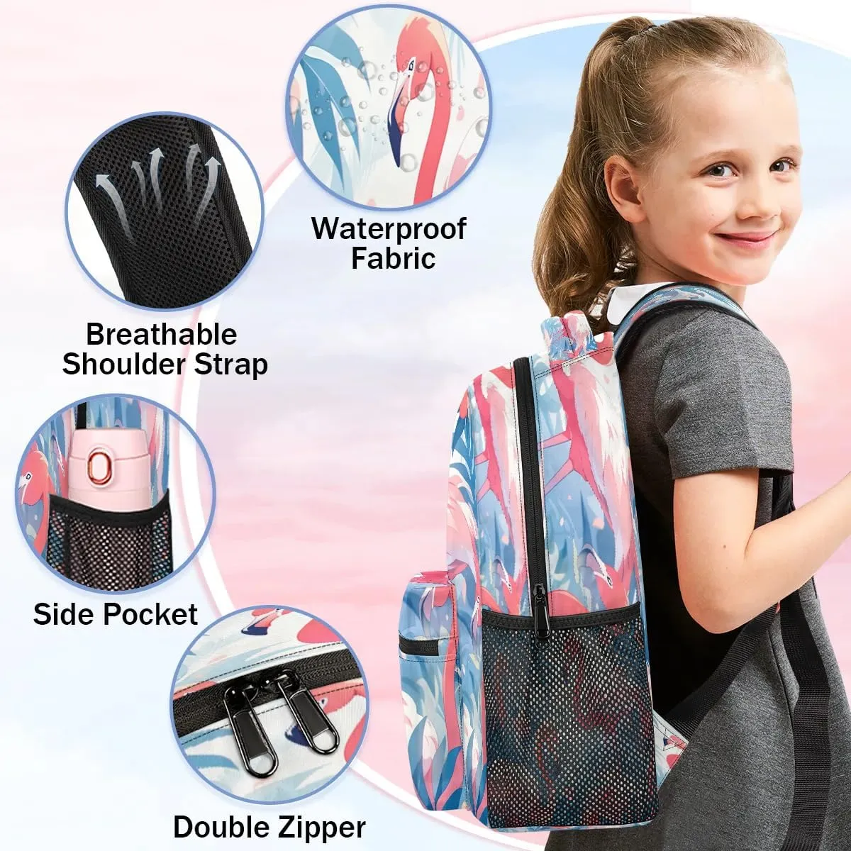 16 Inch Backpack Animal Flamingo Leaf Waterproof Lightweight Travel Back Pack Adjustable Casual Rucksack For Men Women Daypack Fits Travel Outdoor Sport Work Hiking Gym Gifts