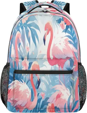 16 Inch Backpack Animal Flamingo Leaf Waterproof Lightweight Travel Back Pack Adjustable Casual Rucksack For Men Women Daypack Fits Travel Outdoor Sport Work Hiking Gym Gifts