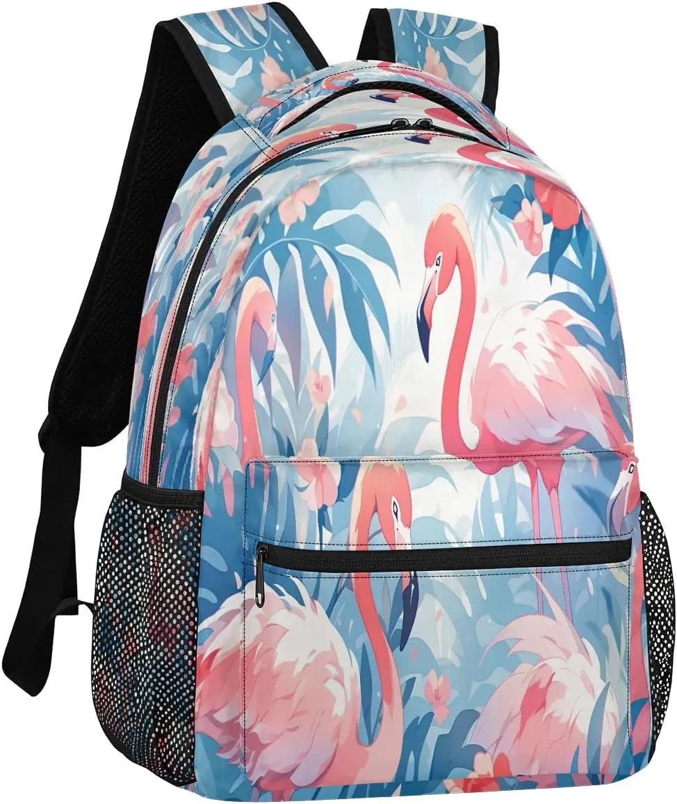 16 Inch Backpack Animal Flamingo Leaf Waterproof Lightweight Travel Back Pack Adjustable Casual Rucksack For Men Women Daypack Fits Travel Outdoor Sport Work Hiking Gym Gifts