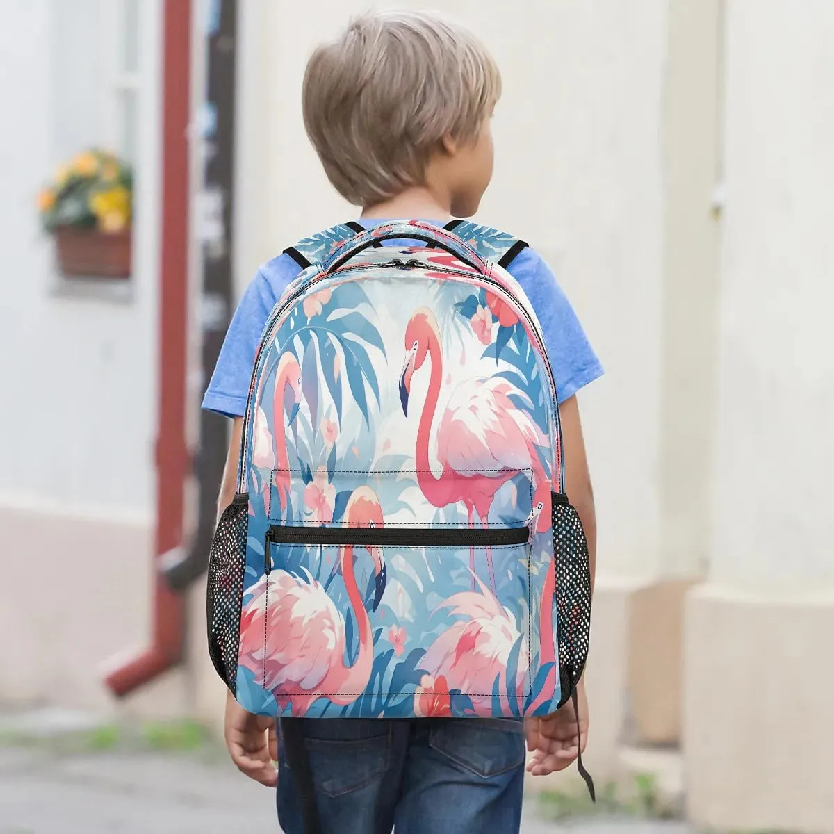 16 Inch Backpack Animal Flamingo Leaf Waterproof Lightweight Travel Back Pack Adjustable Casual Rucksack For Men Women Daypack Fits Travel Outdoor Sport Work Hiking Gym Gifts