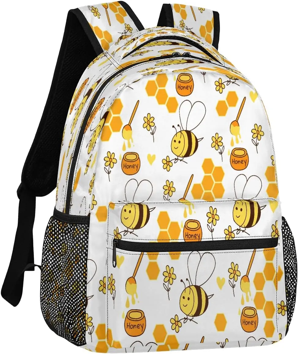 16 Inch Backpack Bee Honey Animal Cute Waterproof Lightweight Travel Back Pack Adjustable Casual Rucksack For Men Women Daypack Fits Travel Outdoor Sport Work Hiking Gym Gifts