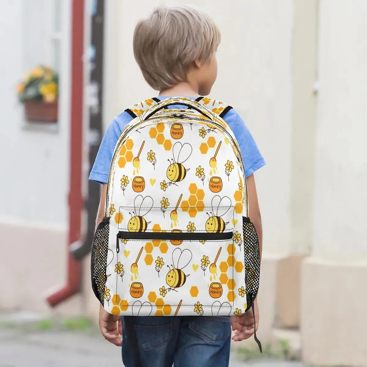 16 Inch Backpack Bee Honey Animal Cute Waterproof Lightweight Travel Back Pack Adjustable Casual Rucksack For Men Women Daypack Fits Travel Outdoor Sport Work Hiking Gym Gifts
