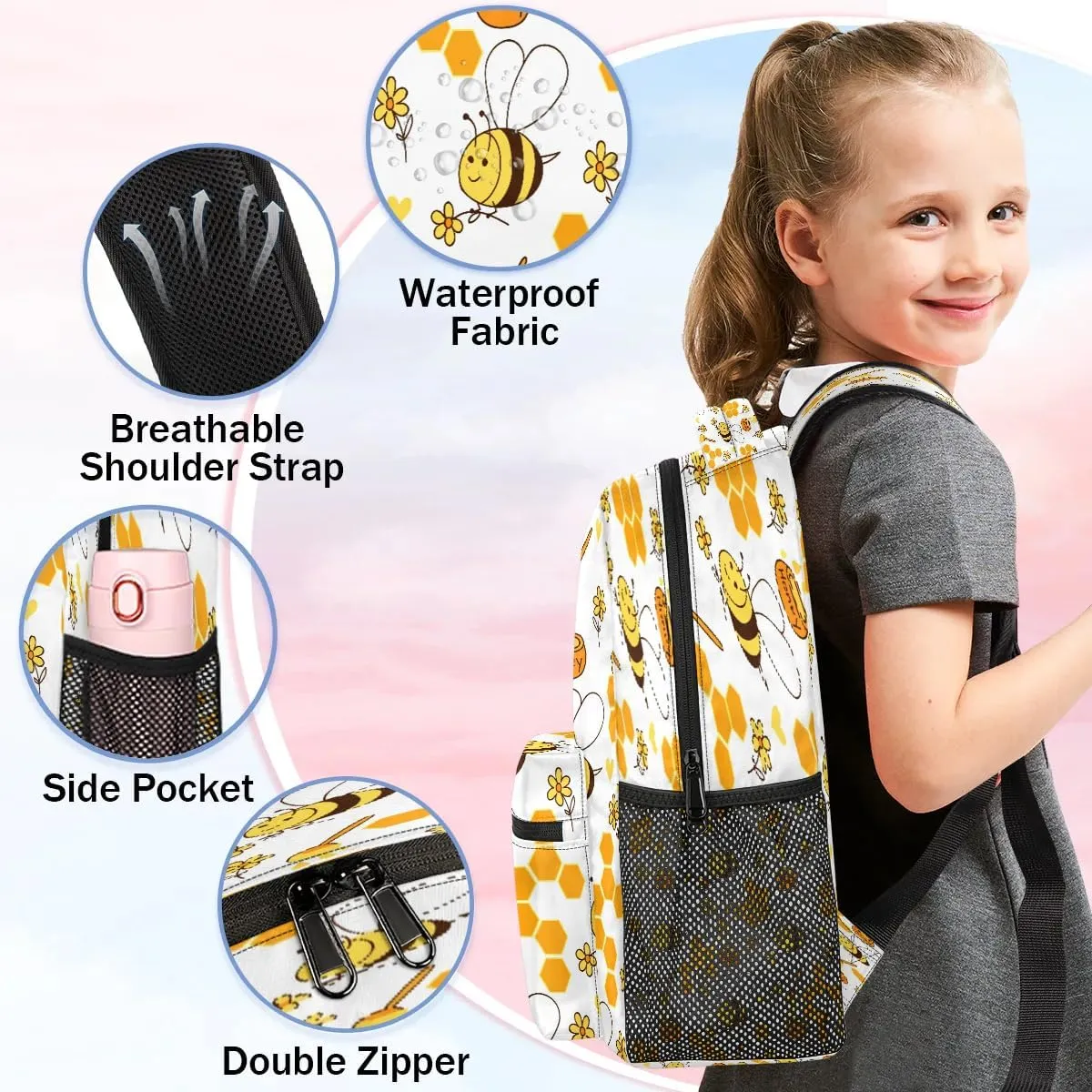 16 Inch Backpack Bee Honey Animal Cute Waterproof Lightweight Travel Back Pack Adjustable Casual Rucksack For Men Women Daypack Fits Travel Outdoor Sport Work Hiking Gym Gifts