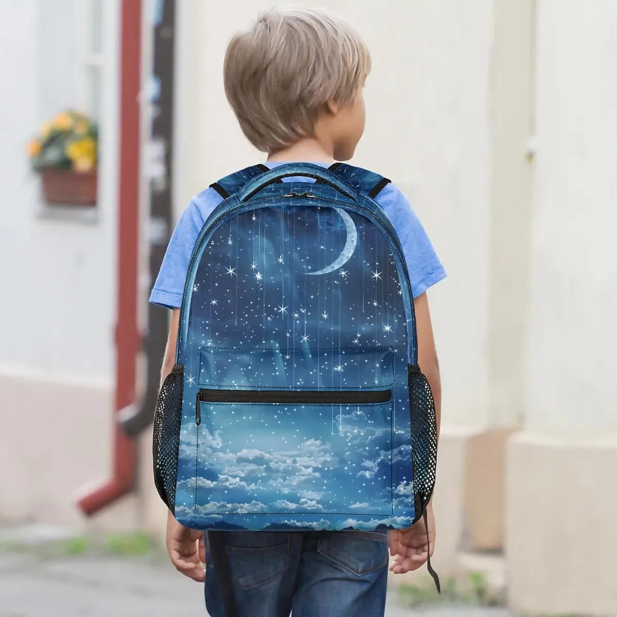 16 Inch Backpack Starry Sky Galaxy Moon Waterproof Lightweight Travel Back Pack Adjustable Casual Rucksack For Men Women Daypack Fits Travel Outdoor Sport Work Hiking Gym Gifts