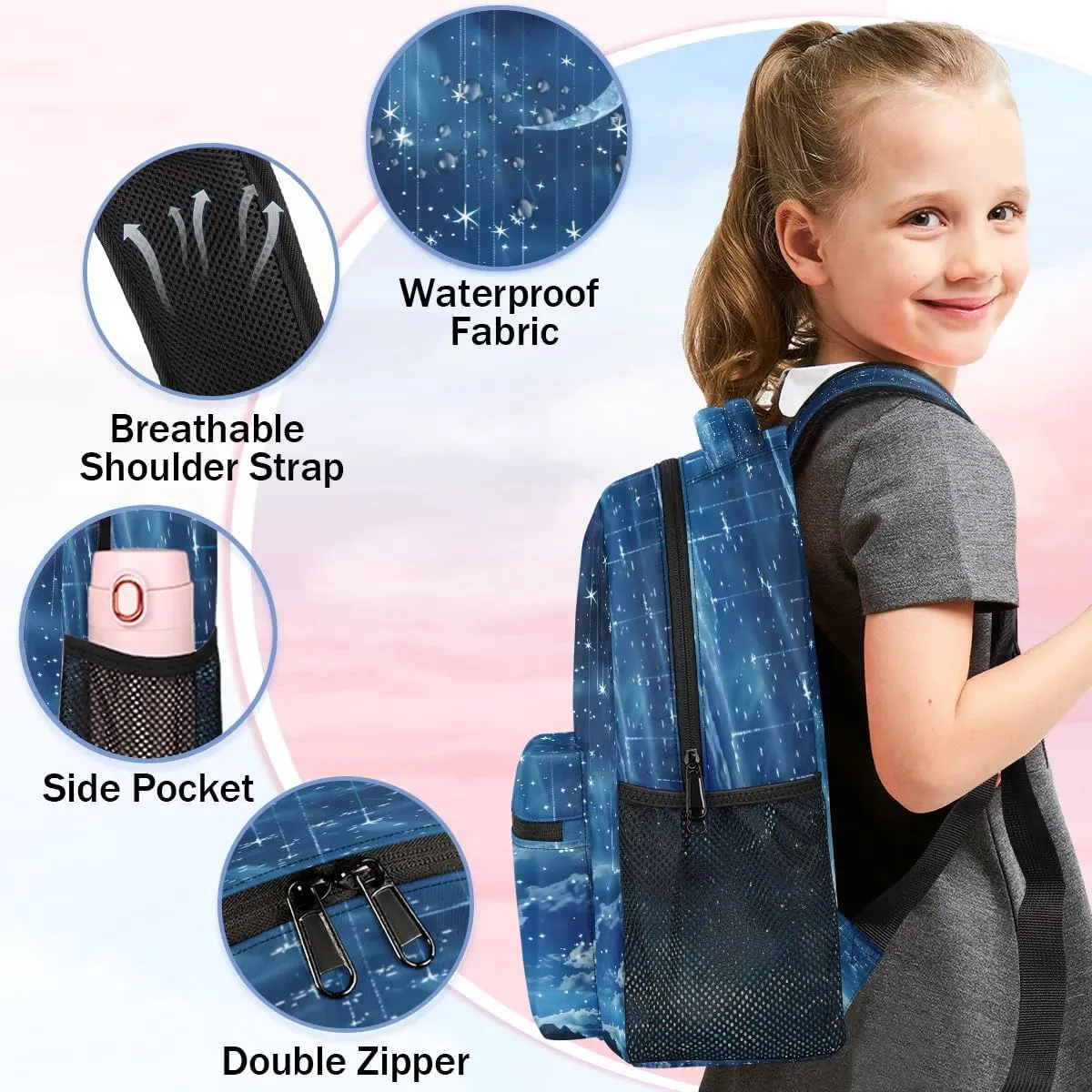 16 Inch Backpack Starry Sky Galaxy Moon Waterproof Lightweight Travel Back Pack Adjustable Casual Rucksack For Men Women Daypack Fits Travel Outdoor Sport Work Hiking Gym Gifts