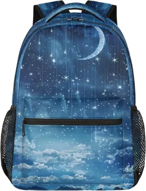 16 Inch Backpack Starry Sky Galaxy Moon Waterproof Lightweight Travel Back Pack Adjustable Casual Rucksack For Men Women Daypack Fits Travel Outdoor Sport Work Hiking Gym Gifts