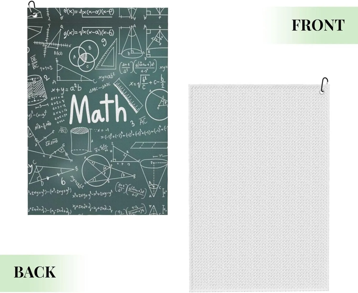 16" x 24" Formulas Shapes Theory Math Lesson Word Golf Towels, Premium Microfiber Fabric Waffle Pattern with Heavy Duty Carabiner Clip