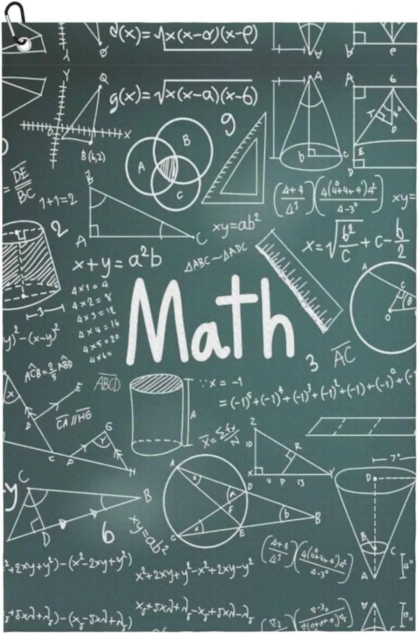 16" x 24" Formulas Shapes Theory Math Lesson Word Golf Towels, Premium Microfiber Fabric Waffle Pattern with Heavy Duty Carabiner Clip