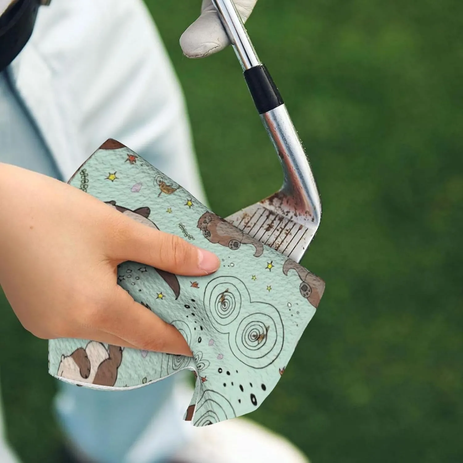 16" x 24" Otters Golf Towels, Premium Microfiber Fabric Waffle Pattern with Heavy Duty Carabiner Clip