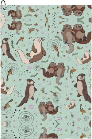 16" x 24" Otters Golf Towels, Premium Microfiber Fabric Waffle Pattern with Heavy Duty Carabiner Clip