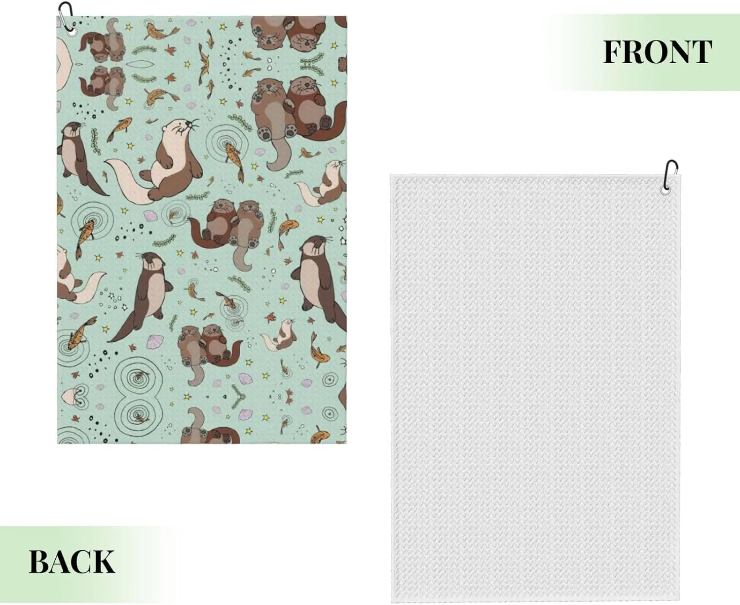 16" x 24" Otters Golf Towels, Premium Microfiber Fabric Waffle Pattern with Heavy Duty Carabiner Clip