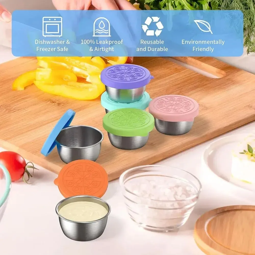 1pc Salad Dressing Container With 1.35oz/40ml Reusable Stainless Steel Cup And Leakproof Silicone Lid