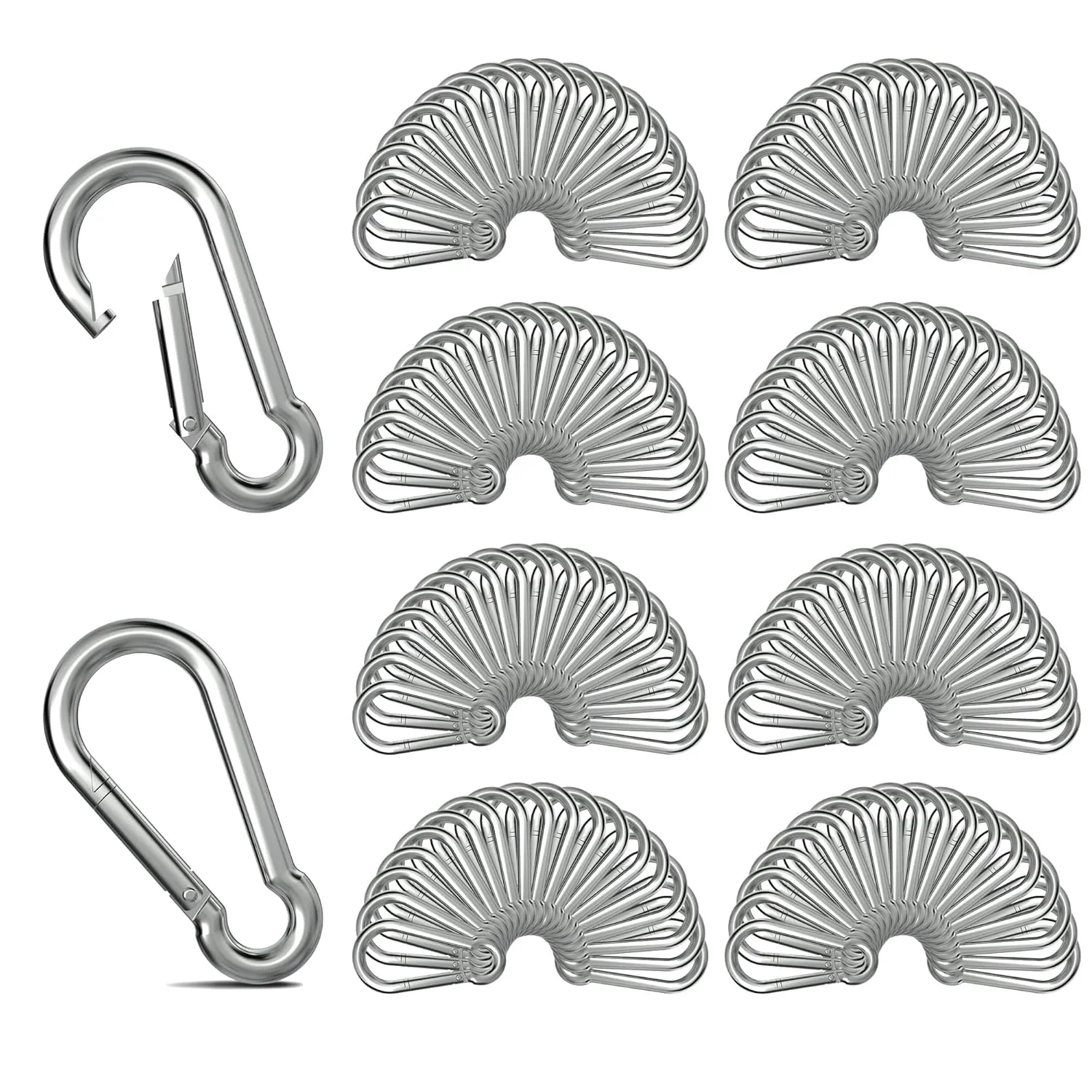200PCS 2.4" Spring Snap Hook Carabiners, M6 x 2-3/8 Inch Heavy Duty Carabiner Clip Galvanized Steel Quick Link Snap Hook, 260LBS Holding Capacity for Swing, Hammock, Hiking, Gym, Travel Camping