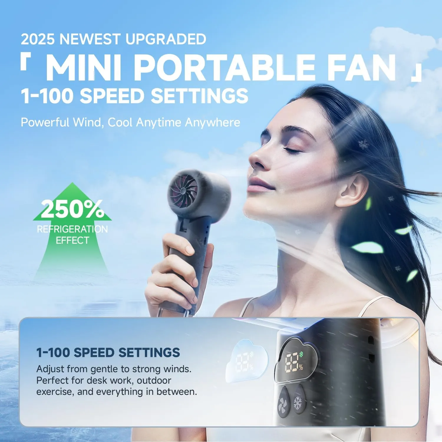 [2025 Upgrade] Portable Cooler Handheld Fan, [Coldest Turbo Hand Fan] 15000RPM 24H Max Cooling Time Highly Speed (1-100) Hand Fan, Collapsible Mini Small for Travel, Office (Grey)