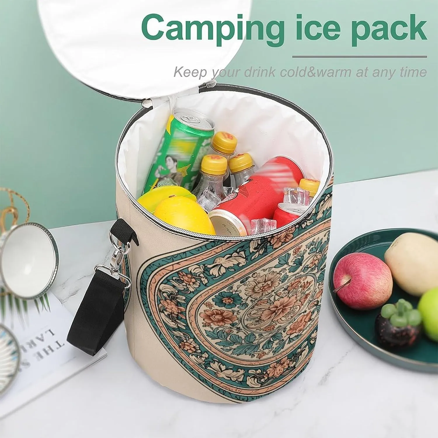 24 Cans Collapsible Soft Cooler Bag,Circular Pattern Large Leakproof Camping Cooler,Portable Travel Cooler for Picnic, Camping, Beach, Trip