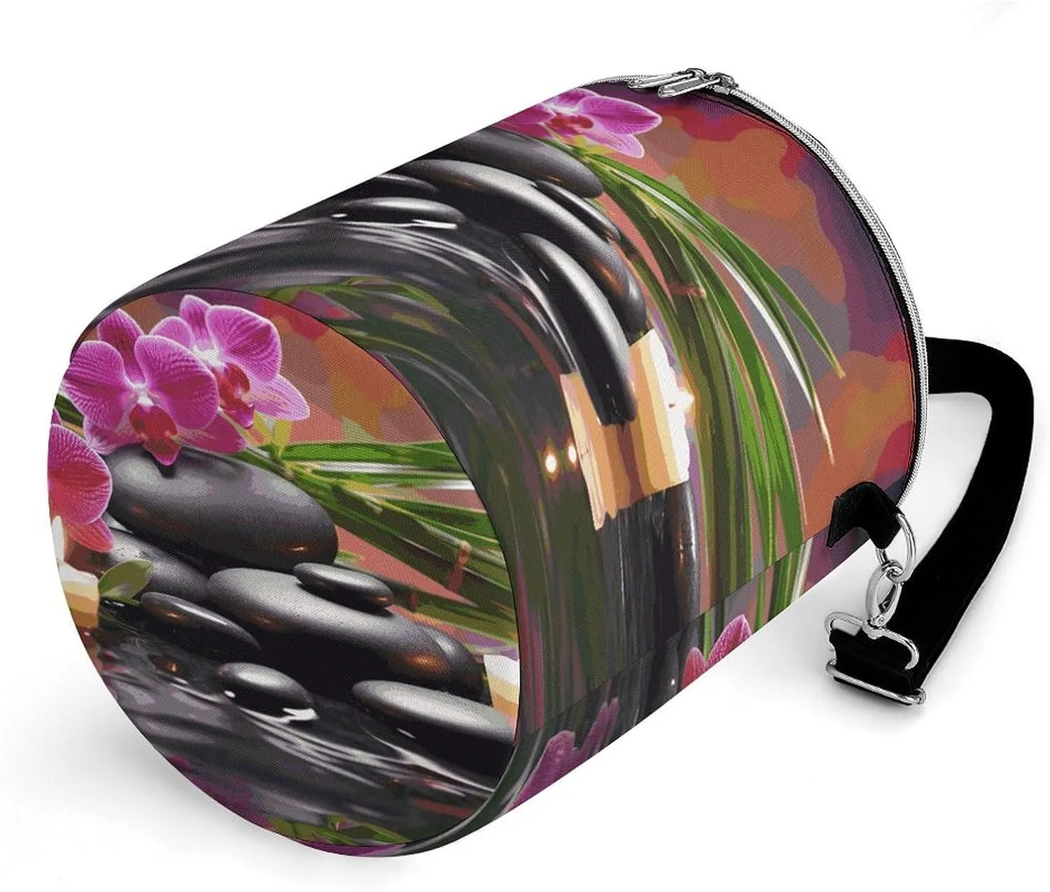 24 Cans Collapsible Soft Cooler Bag,Flowers in Fountain Massage Stones And Bamboo Large Leakproof Camping Cooler,Portable Travel Cooler for Picnic, Camping, Beach, Trip