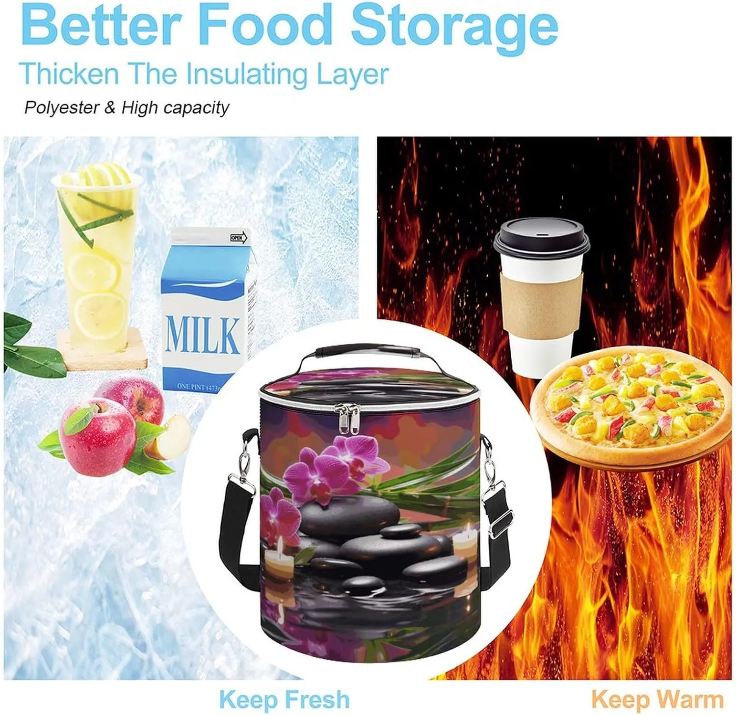 24 Cans Collapsible Soft Cooler Bag,Flowers in Fountain Massage Stones And Bamboo Large Leakproof Camping Cooler,Portable Travel Cooler for Picnic, Camping, Beach, Trip