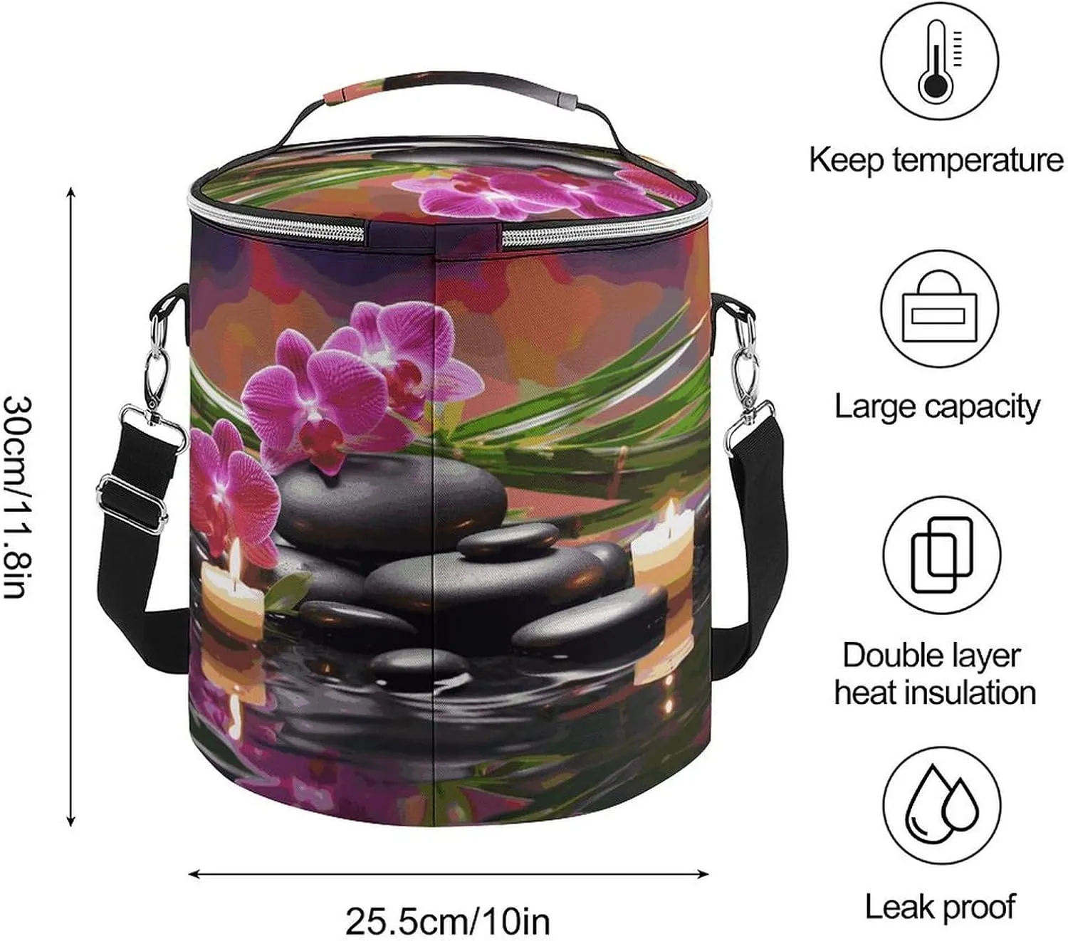 24 Cans Collapsible Soft Cooler Bag,Flowers in Fountain Massage Stones And Bamboo Large Leakproof Camping Cooler,Portable Travel Cooler for Picnic, Camping, Beach, Trip