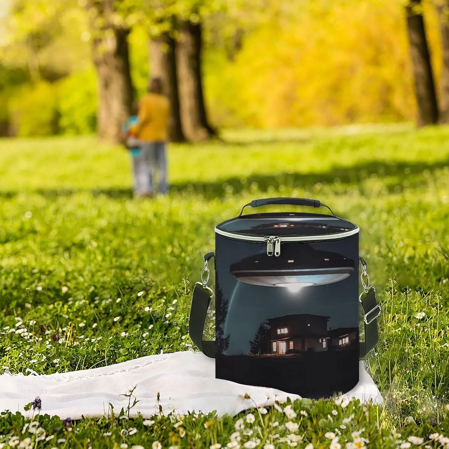 24 Cans Collapsible Soft Cooler Bag,Spacecraft at Night Large Leakproof Camping Cooler,Portable Travel Cooler for Picnic, Camping, Beach, Trip