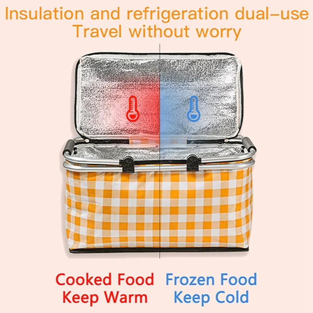 28L and 36L Picnic Basket with 7.9x7.9in Blanket for 4-6, Insulated Grocery Collapsible Cooler Bags for Travel, Camping Gear and Accessories Set Supplies, Tailgating Essentials,Summer Gift, Large
