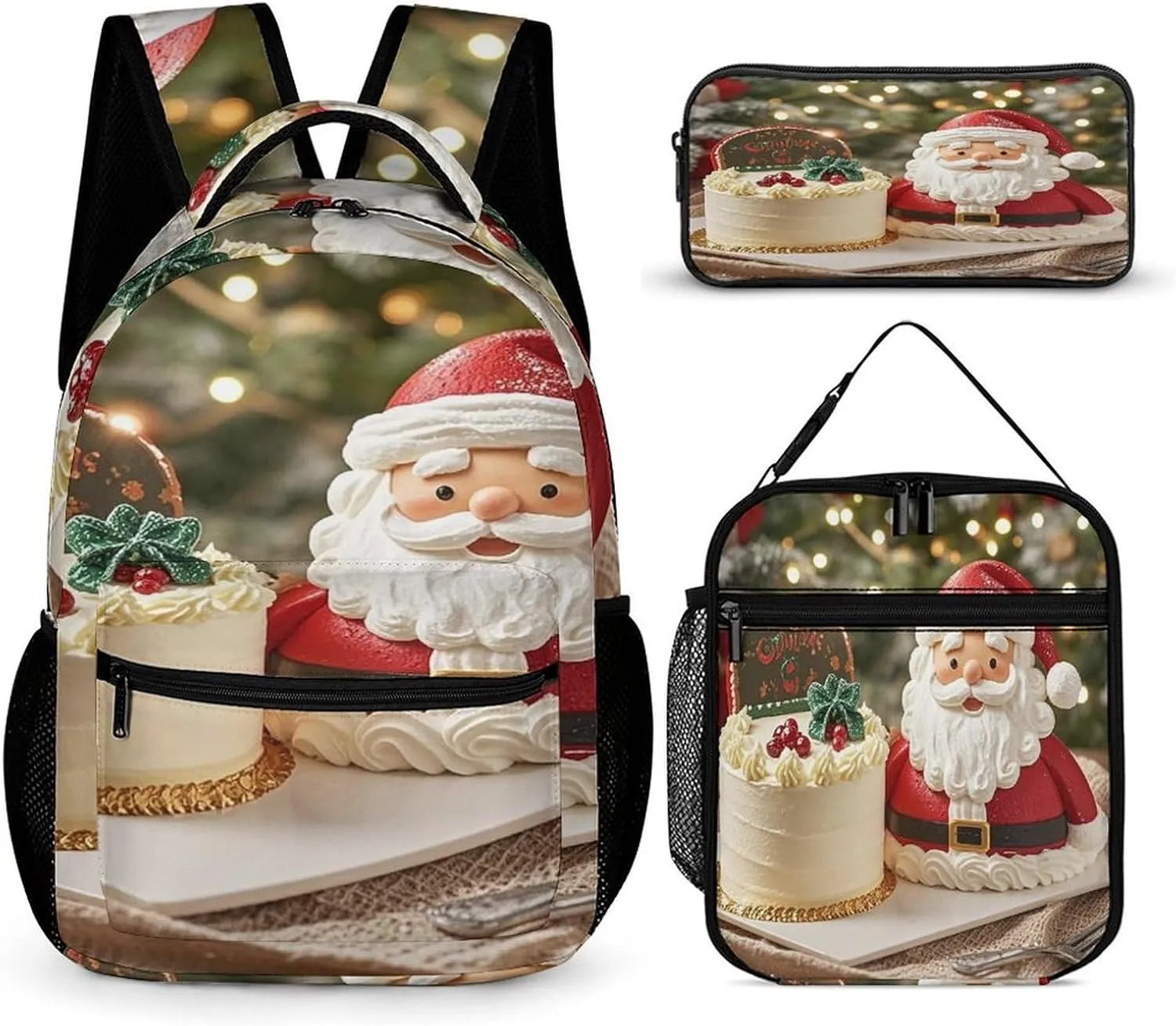 3-in-1 Backpack Lunch Bag Pencil Case Set, Lovely Cake Print Adjustable Shoulder Straps,Spacious Storage – Perfect for Work & Travel
