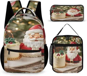 3-in-1 Backpack Lunch Bag Pencil Case Set, Lovely Cake Print Adjustable Shoulder Straps,Spacious Storage – Perfect for Work & Travel