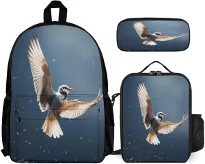 3 in 1 Backpack Set Bird Migration Print Casual Backpack Set Small Cosmetic Bag Travel Daypack Crossbody Lunch Bag Coin Purse Set