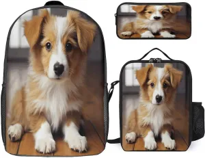 3 in 1 Backpack Set Cute Puppy Dog Print Casual Backpack Set Small Cosmetic Bag Travel Daypack Crossbody Lunch Bag Coin Purse Set