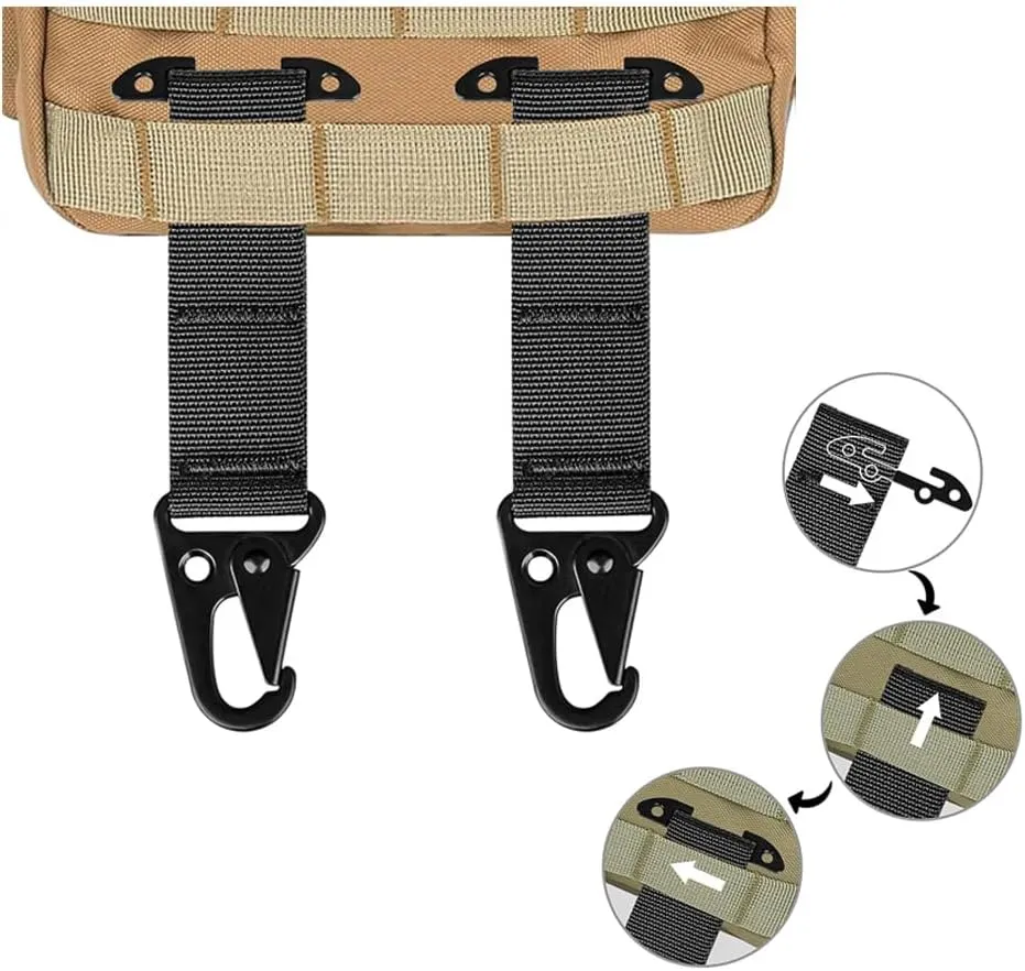 3 Packs T-Mount Molle Webbing Clash Hook Tactical Gear Clip Hanging Carabiner, Outdoor Cummerbund Belt Backpack Vest Metal Hook for Gloves Keychains EDC Accessories
