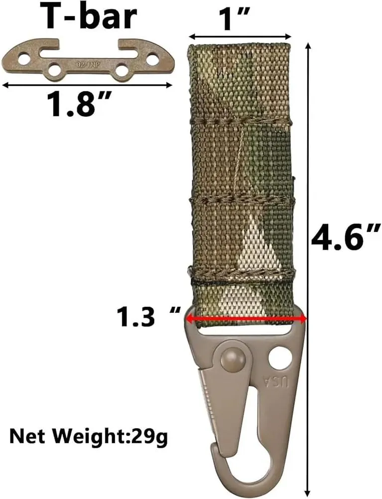 3 Packs T-Mount Molle Webbing Clash Hook Tactical Gear Clip Hanging Carabiner, Outdoor Cummerbund Belt Backpack Vest Metal Hook for Gloves Keychains EDC Accessories