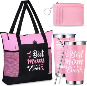 3 Pcs Gifts for Mom from Daughter Son Best Mom Ever Zippered Tote Bag
