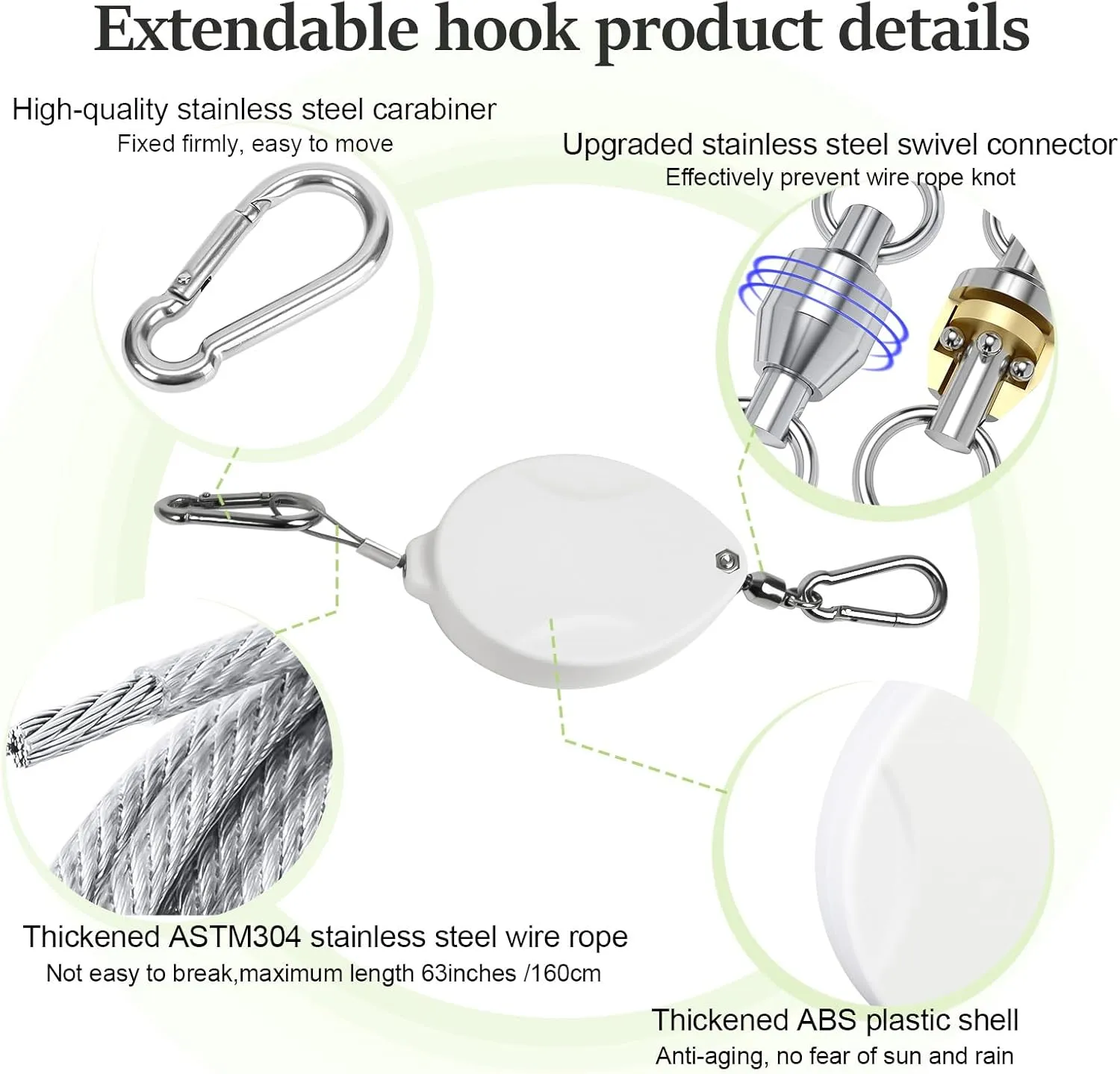 3 Pcs Upgraded Heavy Duty Retractable Plant Hanger,Plant Pulleys for Hanging Plants,Easy to Raise and Lower,Auto Lock,Adjustable Hook for Garden Baskets Pots,Birds Feeder and Grow Lights,White