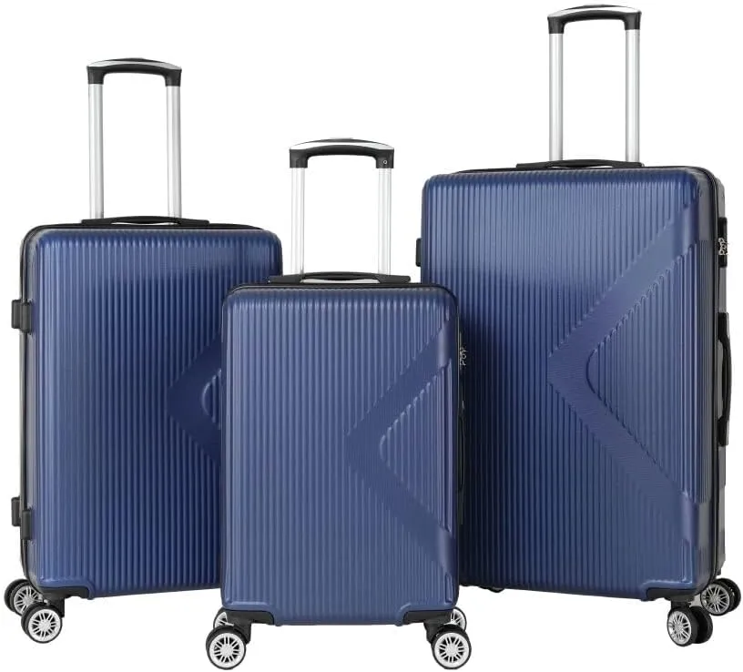 3-Piece Hard Shell Luggage Set - Airline Approved Carry-On Suitcase with 4-Wheel Spinners, Password Lock & Bonus Hiking Bag for Long & Short Distance Travel (Blue   ABS)