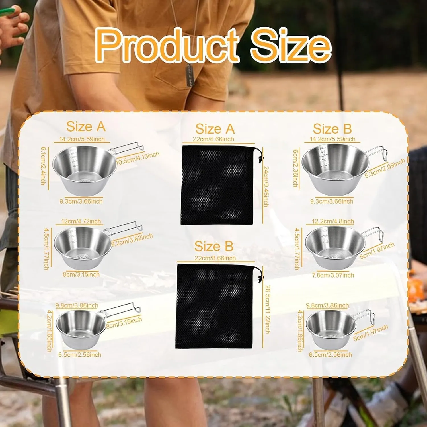 3 Pieces Camping Bowls Set Camping Tableware Sturdy Portable Compact Utensils Cups Dinnerware for BBQ Travel Picnic