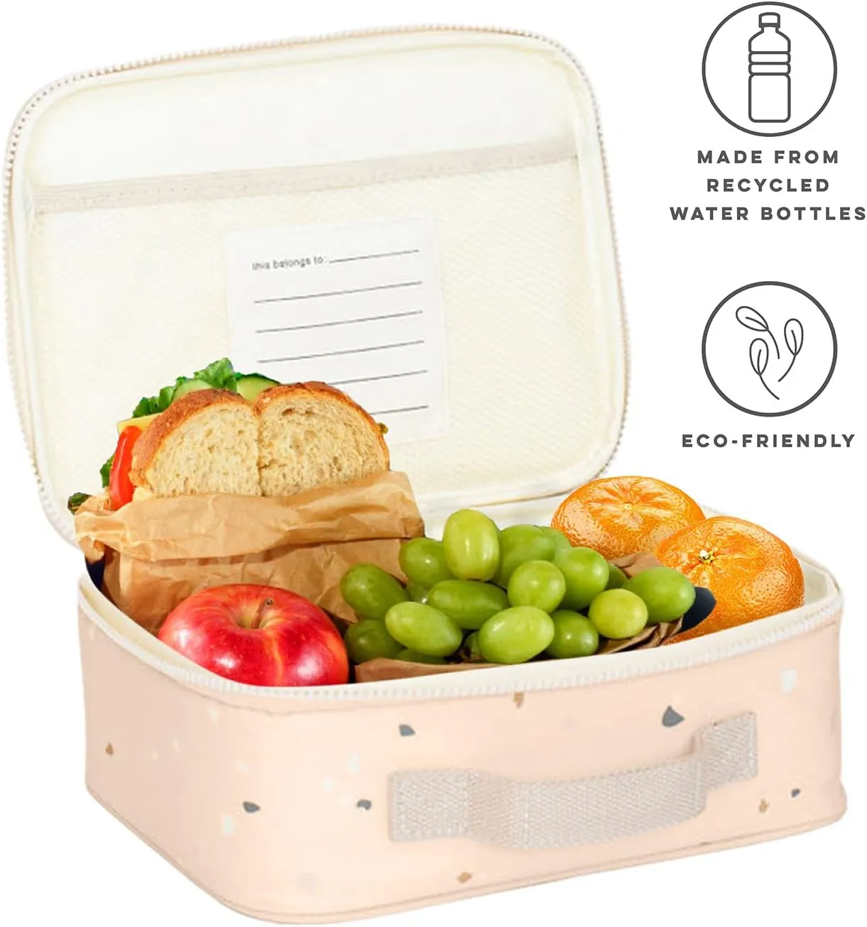 3 Sprouts Recycled Fabric Kids Lunch Bag in Terrazzo Sand – Insulated, Water-Resistant for Children Ages 3 
