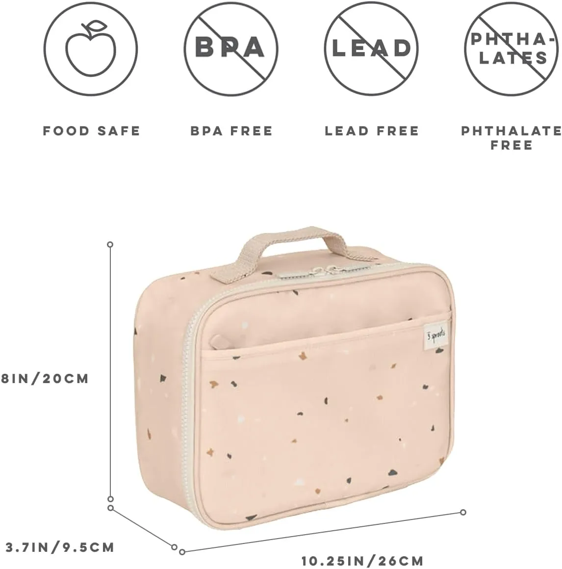 3 Sprouts Recycled Fabric Kids Lunch Bag in Terrazzo Sand – Insulated, Water-Resistant for Children Ages 3 