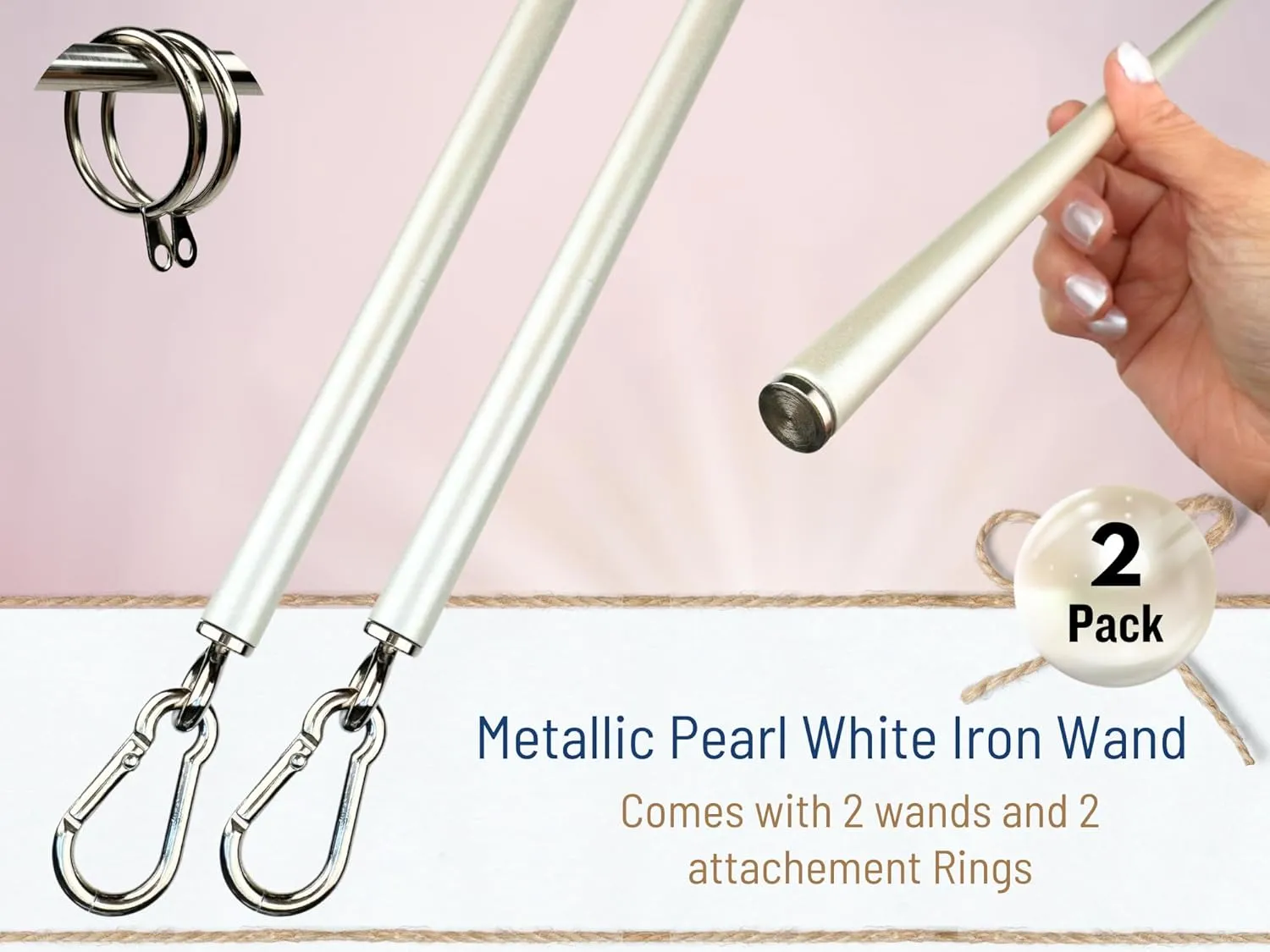 36 inch (2 Pack) Pearl White Iron Curtain Pull Wand - Strong Drapery Pull Rod - Verstaile Curtain Wand - Metal Drapery Wand (36in WW 2pk)