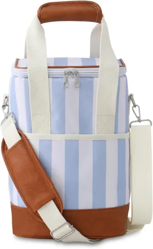4 Bottle Wine Tote Bag - Leakproof & Insulated Wine Carrier Travel Padded Wine Cooler Bag with Adjustable Strap, Picnics, Beach & Parties, Stylish Gift for Wine Lovers (Blue Stripe)